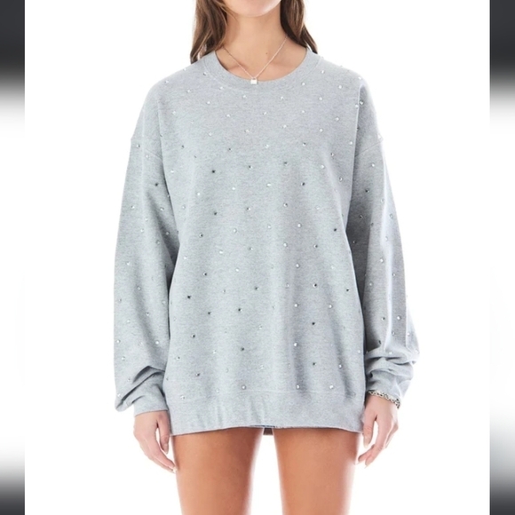 CAMAR OVERSIZED RHINESTONE CREW NECK SWEATSHIRT TUNIC DRESS IN GREY SIZE S - Picture 5 of 16